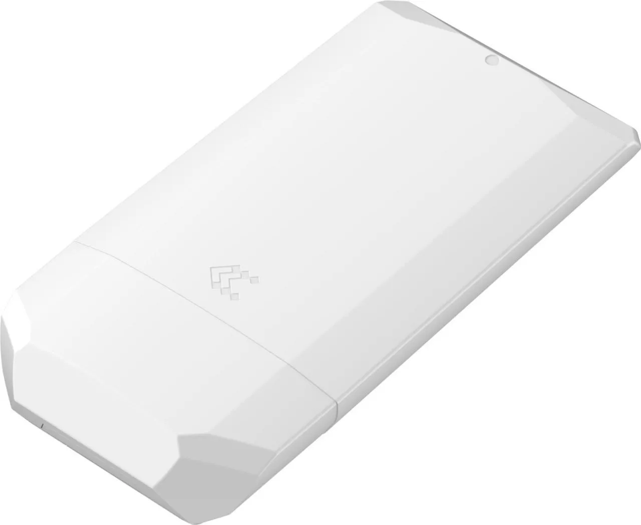 Teltonika OTD140 LTE Cat 4 Outdoor Router mit IP55-Gehäuse, weißes rechteckiges Gerät mit glatter, abgeschrägter