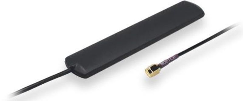 Antena Teltonika Mobile Autoadhesiva SMA LTE 2dBi para Serie RUT, cuerpo negro rectangular con bordes redondeados, cable