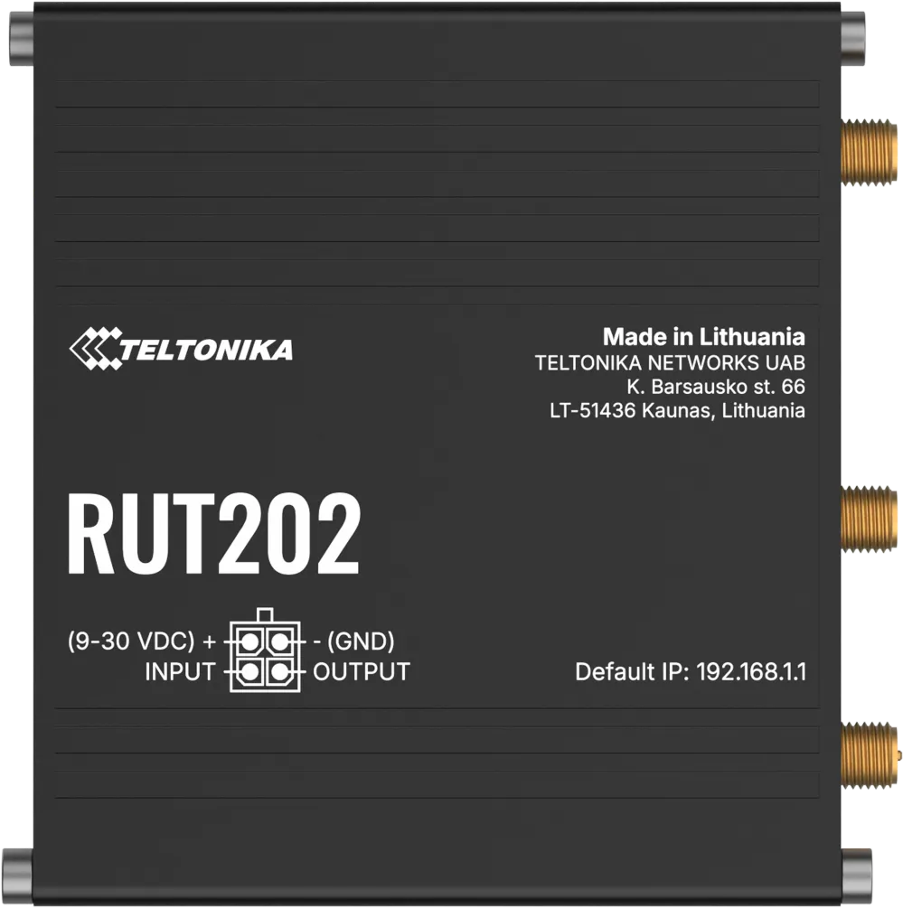 Teltonika · Router · RUT202 · Kompakter industrieller Dual-SIM-Router Teltonika · Router · RUT202 · Kompakter industrieller Dual-SIM-Router