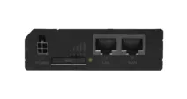 Teltonika RUT241 Compact 4G/LTE Router avec alimentation universelle, vue arrière montrant le port d'alimentation DC, le