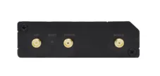 Teltonika RUT241 Compact 4G/LTE Router avec alimentation universelle, face avant montrant les connecteurs antenna, bouton