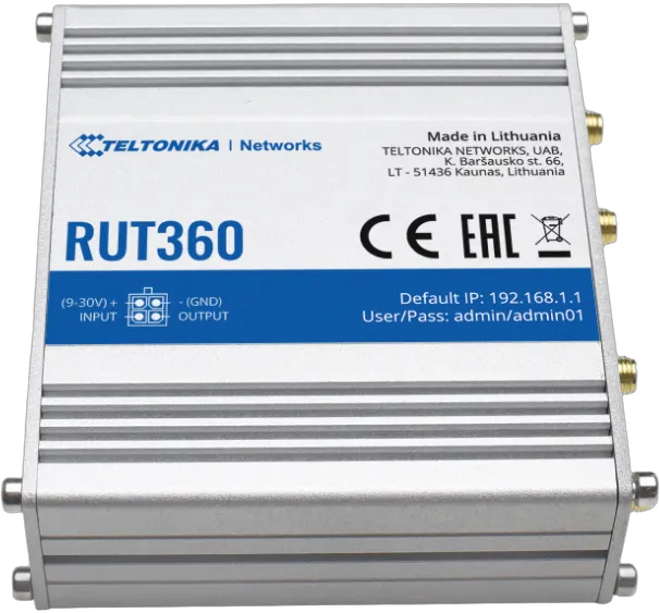 Teltonika · Router · RUT360 · Kompakter-4G/LTE CAT6 Router Teltonika · Router · RUT360 · Kompakter-4G/LTE CAT6 Router