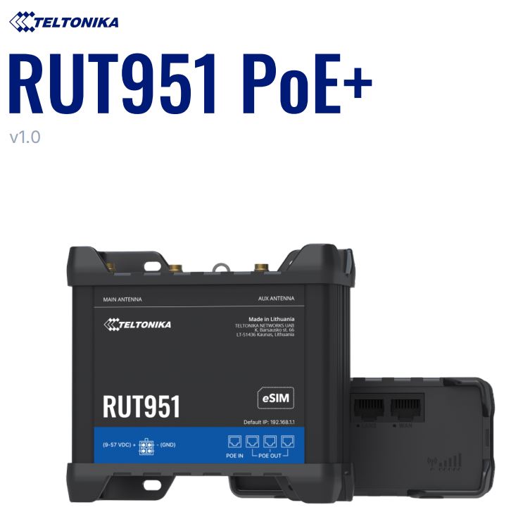 Teltonika · Router · RUT951 PoE + · LTE Modem Router/WLAN · PoE+ without PSU
