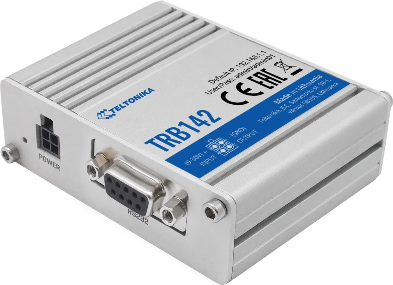 TRB142 Industrielles LTE Cat 1 Gateway Board mit RS-232, Digital I/O und USB, silbernes rechteckiges Gerät von oben gesehen TRB142 Industrielles LTE Cat 1 Gateway Board mit RS-232, Digital I/O und USB, silbernes rechteckiges Gerät von oben gesehen