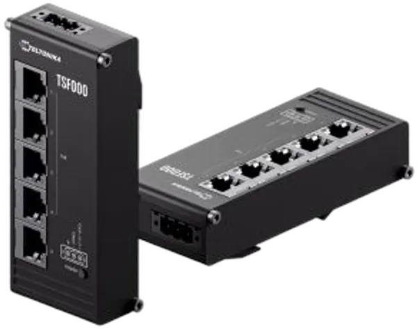 Teltonika · Switch · TSF000 · 5 Port 10/100 Flat Industrial unmanaged Switch, 4x PoE+
