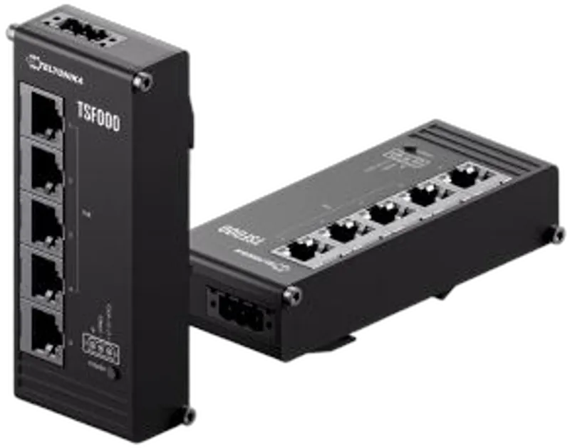 Teltonika · Switch · TSF000 · 5 Port 10/100 Flat Industrial unmanaged Switch, 4x PoE+