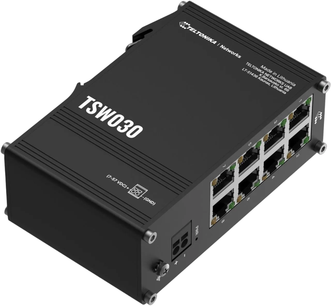 Teltonika TSW030 8-Port 10/100 Industrial Unmanaged Switch mit DIN-Schienenmontage