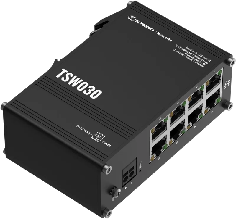 Teltonika TSW030 8-Port 10/100 Industrial Unmanaged Switch mit DIN-Schienenmontage