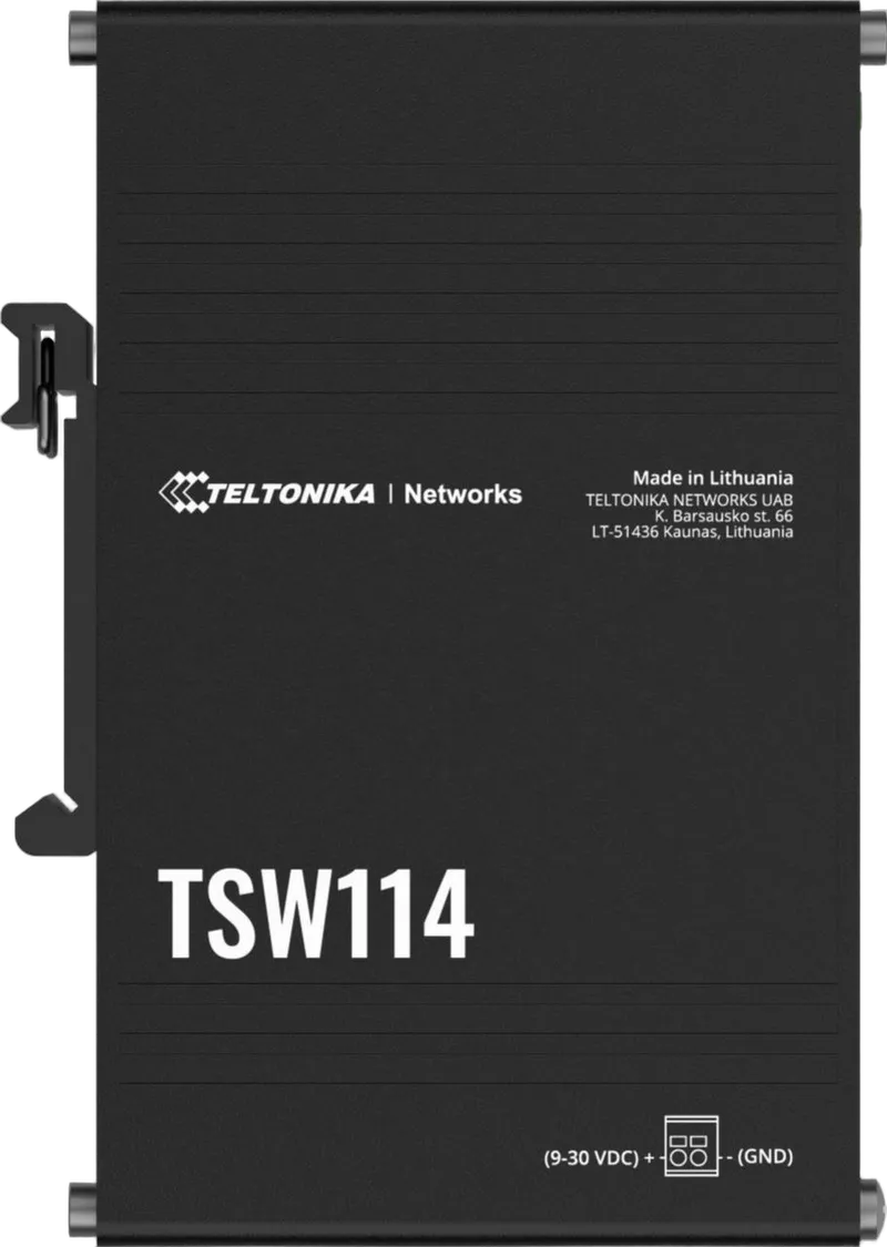 Teltonika TSW114 5-Port Gigabit Industrial Unmanaged Switch mit DIN-Schienenhalterung