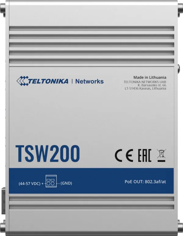 Teltonika TSW200 8-Port Gigabit PoE+ Unmanaged Industrie-Switch mit 2 SFP-Ports
