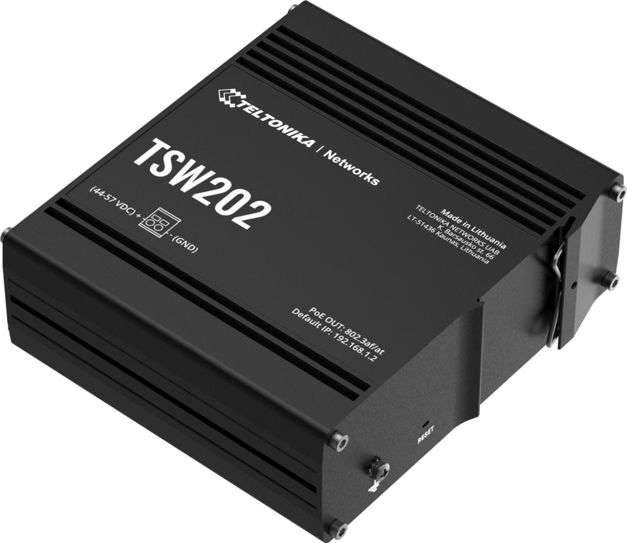 Teltonika TSW202 Industrieller managed Gigabit PoE+ Switch mit 8 Ports und 2 SFP