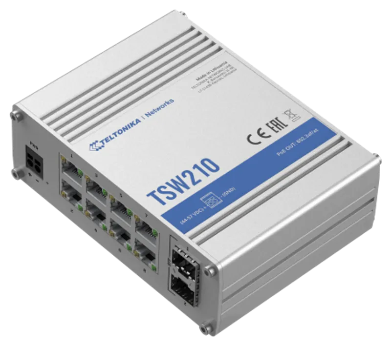 Teltonika · Switch · TSW210 · 8 Port Gigabit Industrial unmanaged Switch, 2 SFP