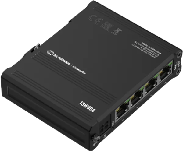 Teltonika · Switch · TSW304 · 4 Port Gigabit Industrial unmanaged Switch DIN RAIL