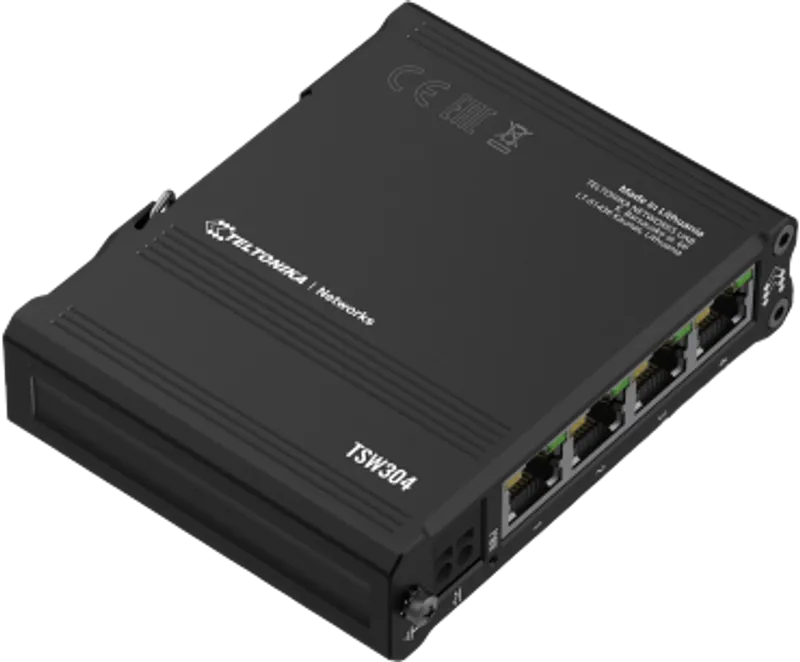 Teltonika · Switch · TSW304 · 4 Port Gigabit Industrial unmanaged Switch DIN RAIL
