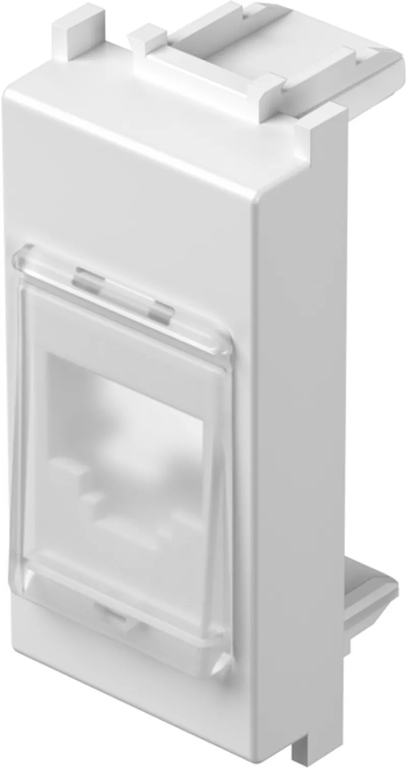 TEM Serie Modul Keystone ADAPTER KS with dust cover, white keystone module featuring transparent protective flap and