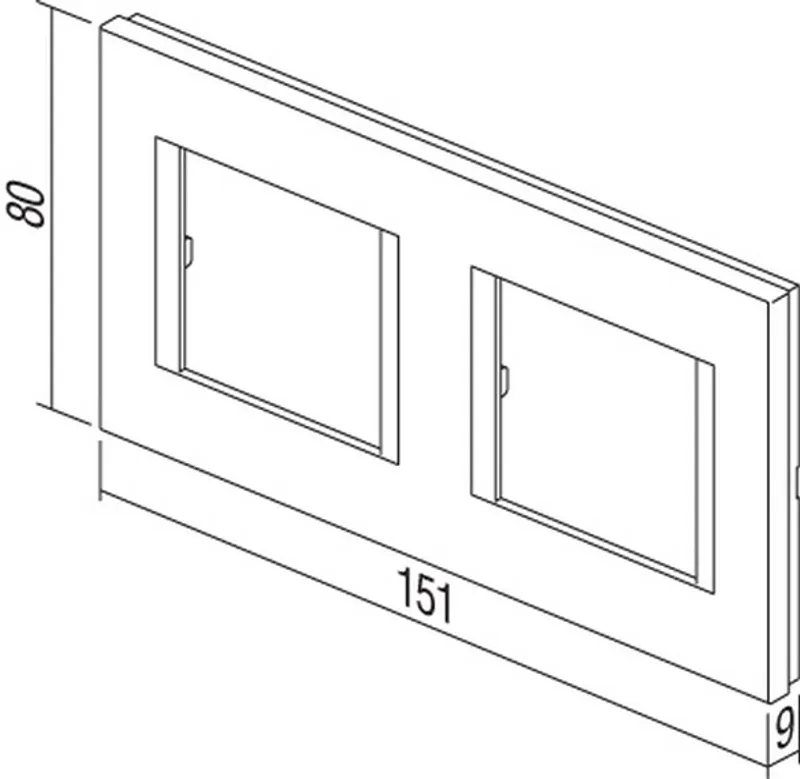 Plaque de couverture TEM Série Modul Rahmen OL avec deux ouvertures carrées modulaires, dessin technique dimensions 80x151