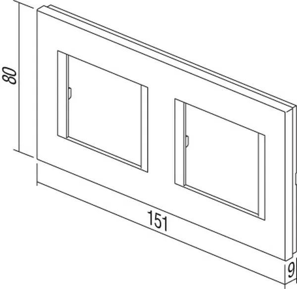Plaque de couverture TEM Série Modul Rahmen OL avec deux ouvertures carrées modulaires, dessin technique dimensions 80x151 Plaque de couverture TEM Série Modul Rahmen OL avec deux ouvertures carrées modulaires, dessin technique dimensions 80x151