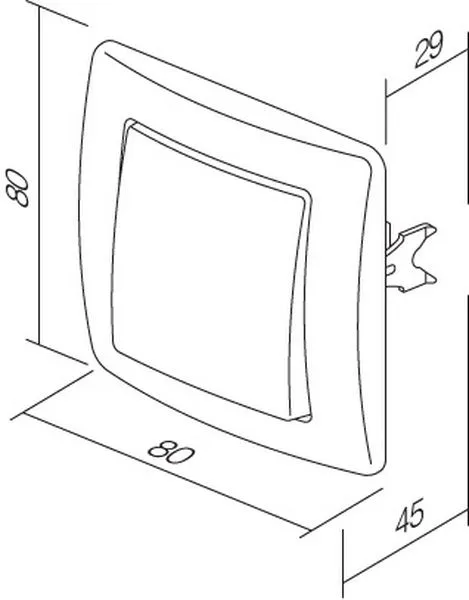 Pulsante TEM Serie Ekonomik 1WAY10A 250V~ nero disegno tecnico con misure 80x80x45 mm e spessore cornice 29 mm. Pulsante TEM Serie Ekonomik 1WAY10A 250V~ nero disegno tecnico con misure 80x80x45 mm e spessore cornice 29 mm.