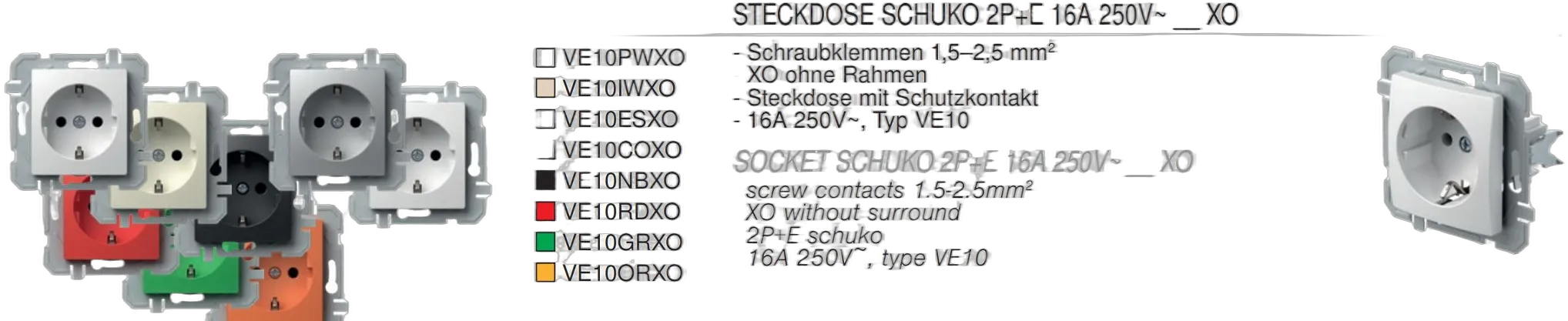 TEM Serie Ekonomik SOCKET Schutzkontakt 2P+E 16A 250V~ NB TEM Serie Ekonomik SOCKET Schutzkontakt 2P+E 16A 250V~ NB