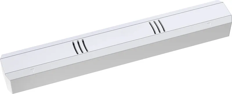 LoRa Thermokon MCS LRW Lum Temp_rH EU868 white BAT, top view showing ventilation slots and triangular markings on smooth