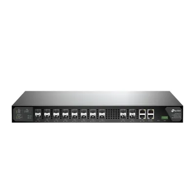 TP-Link DS-P7001-16 OLT GPON de 16 puertos en rack negro con 16 puertos PON, LEDs de estado y conexiones uplink para redes TP-Link DS-P7001-16 OLT GPON de 16 puertos en rack negro con 16 puertos PON, LEDs de estado y conexiones uplink para redes