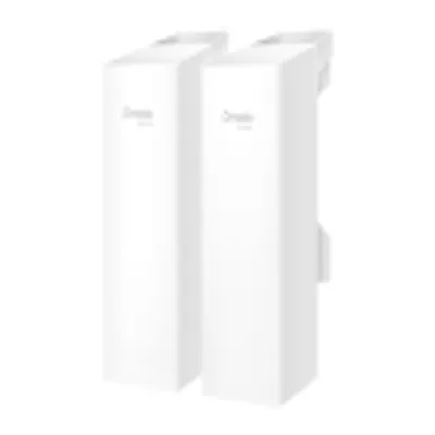 TP-LINK N300 2.4GHz bridge Wi-Fi interno/esterno Omada, due dispositivi bianchi affiancati con staffa di montaggio su