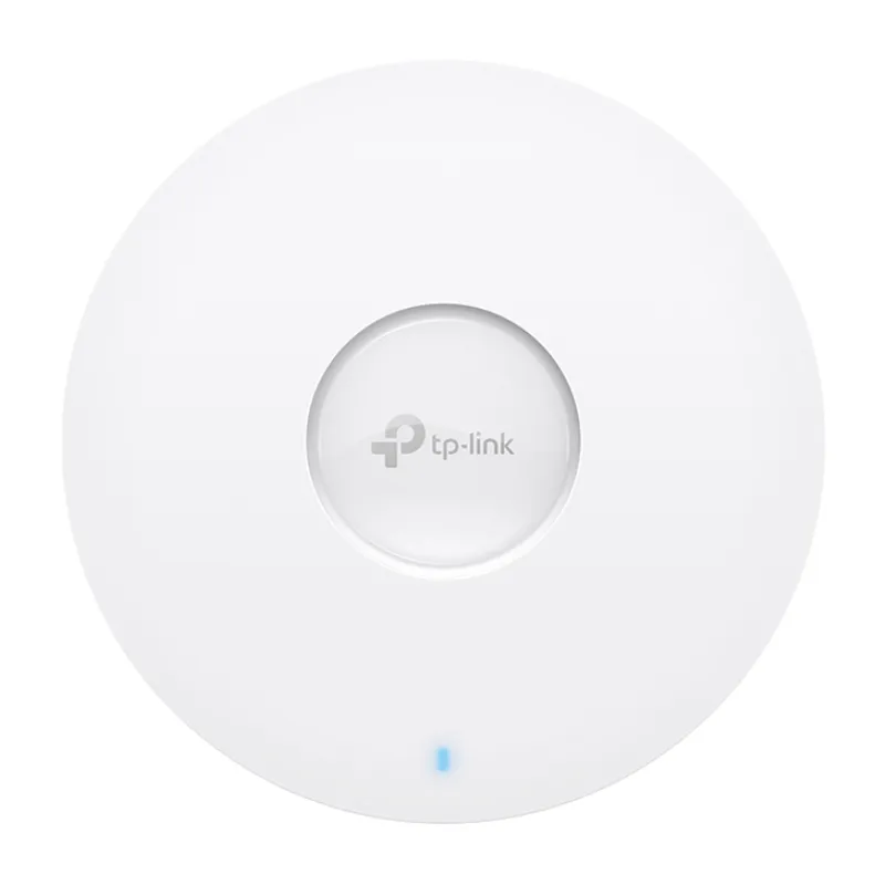 TP-Link EAP610 AX1800 access point Wi-Fi 6 a doppia banda da soffitto, dispositivo bianco circolare con logo centrale e LED