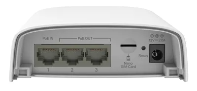 TP-Link ER703WP-4G-Outdoor задняя панель с тремя Ethernet-портами PoE IN/OUT, слотом Nano SIM, кнопкой Reset и разъёмом TP-Link ER703WP-4G-Outdoor задняя панель с тремя Ethernet-портами PoE IN/OUT, слотом Nano SIM, кнопкой Reset и разъёмом