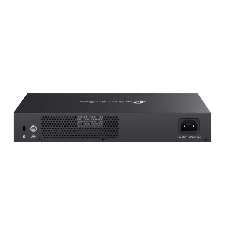TP-Link Omada ER7406 Gateway VPN-Rack Rückseite mit Lüftungsgitter, Kensington-Schloss, Erdungsklemme und Stromanschluss TP-Link Omada ER7406 Gateway VPN-Rack Rückseite mit Lüftungsgitter, Kensington-Schloss, Erdungsklemme und Stromanschluss