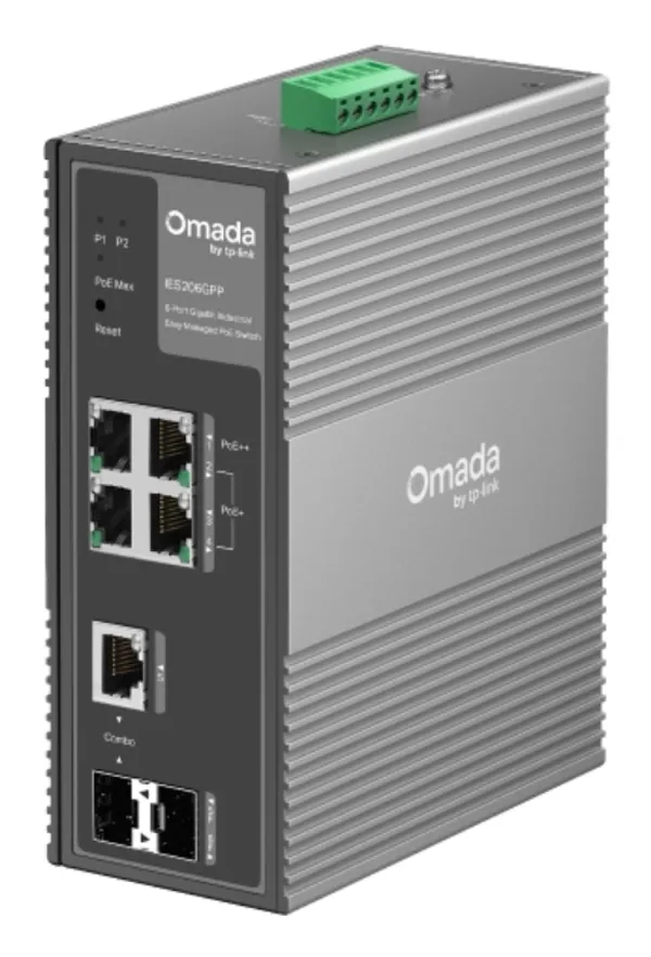 Omada IES206GPP 6-Port Gigabit Industrial Easy Managed Switch with 3-Port PoE+ and 1-Port PoE++