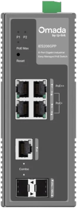 Omada IES206GPP 6-Port Gigabit Industrial Easy Managed Switch with 3-Port PoE+ and 1-Port PoE++