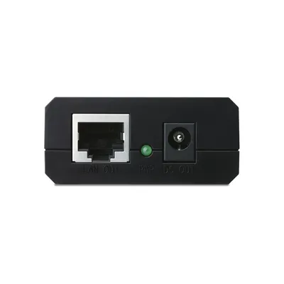 TP-Link Omada Nek Splitter Adapter POE10R mit LAN OUT RJ45-Port, grüner PWR-LED und DC OUT-Buchse für PoE-Netzwerkgeräte.