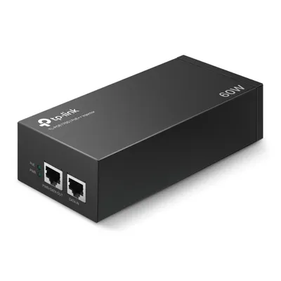 TP-Link POE170S PoE++ инжектор адаптер чёрного цвета с двумя портами RJ45 PWR+DATA OUT и DATA IN, светодиодами PoE и PWR,
