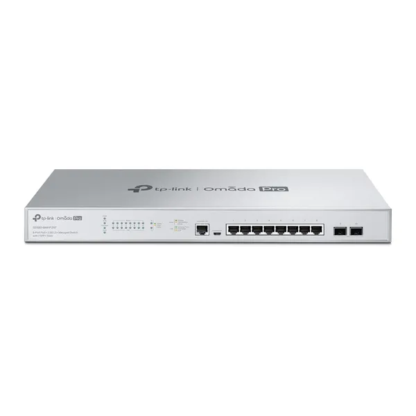 Omada PRO full managed Layer 2+ Switch • 10 Port • 8x 2.5GbE, 2x SFP+ • PoE Budget 240W • 8x PoE af/at • Omada PRO • S5500-8MHP2XF