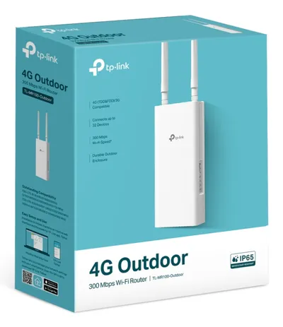 TP-LINK 300Mbps беспроводной 4G LTE уличный роутер в сине-белой коробке с изображением устройства и антеннами для установки