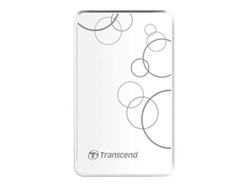 Внешний жёсткий диск USB HDD 2,5" 2000GB Transcend StoreJet 25A3 белого цвета с глянцевой поверхностью и серыми кругами на