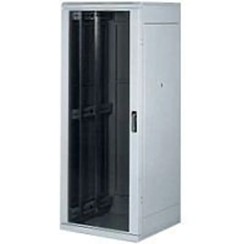 Armadio rack Triton 19" 15HE grigio chiaro con porta anteriore aperta e guide interne per server fino a 800 kg.