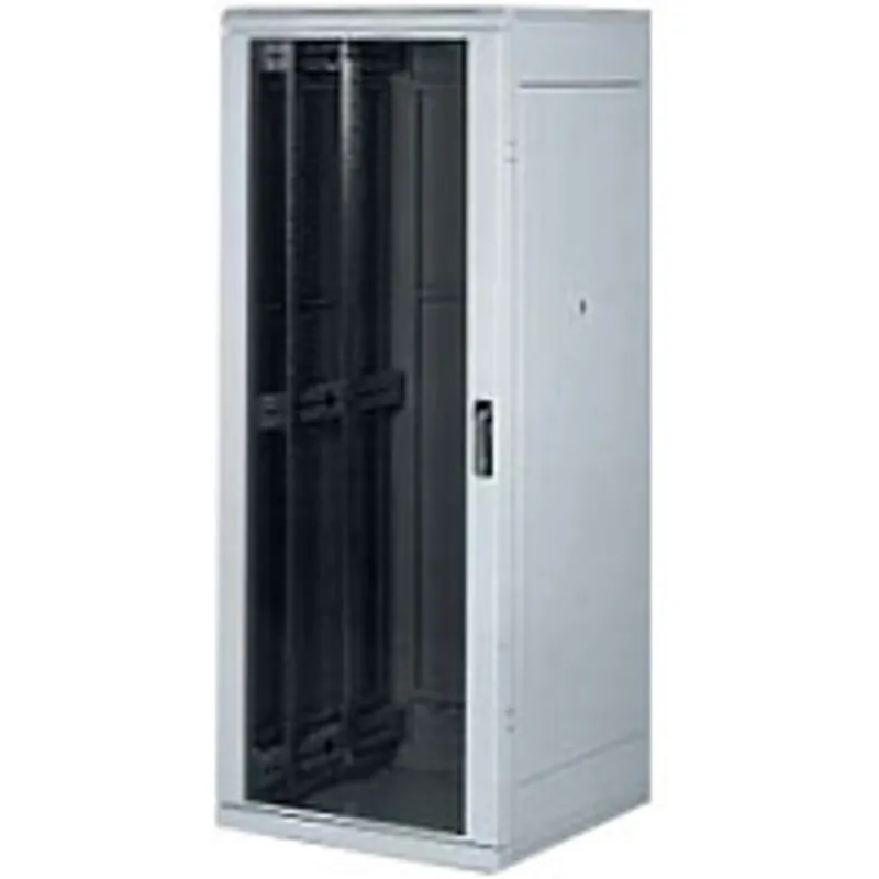 Armadio rack Triton 19" 15U grigio chiaro con guide interne visibili, pannello laterale con maniglia e retro chiuso per