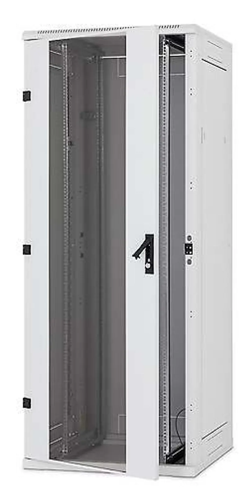 Armadio rack Triton 19" 32U grigio chiaro con porta aperta, guide interne e pannello laterale per server fino a 1200Kg.