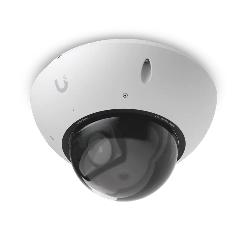 Ubiquiti UVC-G6-Pro-Dome-W — белая купольная камера видеонаблюдения с прозрачным защитным стеклом и надписью 2.38x