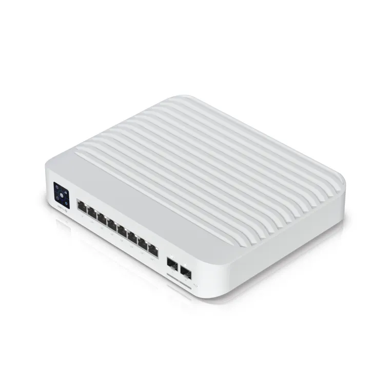 Ubiquiti UniFi Switch USW-Pro-8-POE 120W PoE++ SFP+ with eight RJ45 and two SFP+ ports shown on a white background for Ubiquiti UniFi Switch USW-Pro-8-POE 120W PoE++ SFP+ with eight RJ45 and two SFP+ ports shown on a white background for