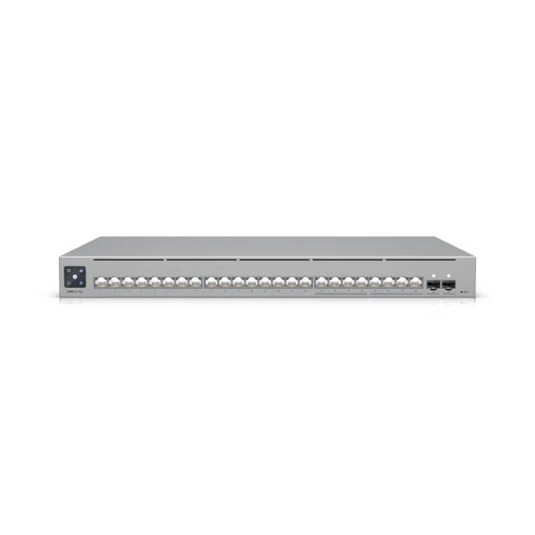 Ubiquiti UniFi Switch USW-Pro-Max-24 с 24 портами Ethernet, двумя SFP+ и дисплеем в сером корпусе для монтажа в стойку. Ubiquiti UniFi Switch USW-Pro-Max-24 с 24 портами Ethernet, двумя SFP+ и дисплеем в сером корпусе для монтажа в стойку.