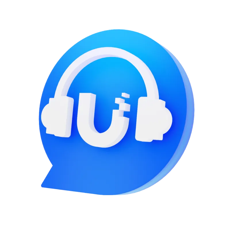 Abonnement Ubiquiti UniFi Professional Site Support 1 an 24/7 UE, icône bulle bleue avec U stylisé et écouteurs en relief