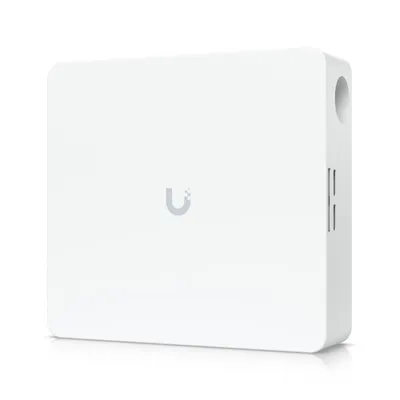 Ubiquiti Access Hub Enterprise Grade weißes Netzwerkgerät mit Logo, Montageloch und Lüftungsschlitzen für professionelle