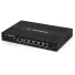 Ubiquiti EdgeRouter 6-Port mit passivem 24-V-PoE und SFP in Schwarz aus schräger Draufsicht mit Stromanschluss, sechs