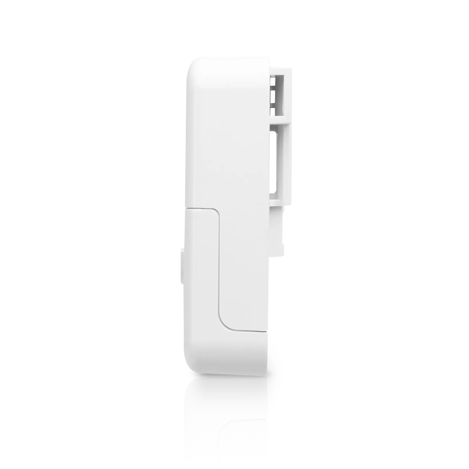 Ubiquiti Ethernet Surge Protector Gen 2, белый сетевой фильтр для защиты Ethernet с боковым профилем на чёрном фоне и