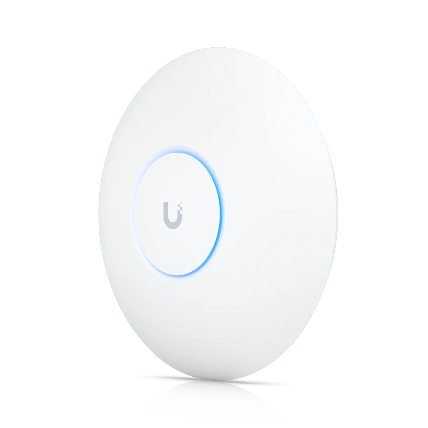 Pack de 5 points d’accès UniFi AP U7-PRO, borne blanche circulaire avec anneau bleu lumineux sur fond noir.
