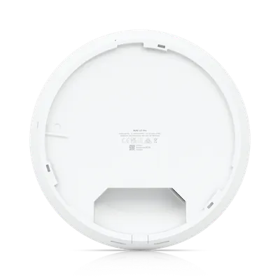 Ubiquiti UniFi AP U7-PRO 5er-Pack Rückansicht des weißen runden Access Points mit QR-Code und Montagebereich auf schwarzem Ubiquiti UniFi AP U7-PRO 5er-Pack Rückansicht des weißen runden Access Points mit QR-Code und Montagebereich auf schwarzem