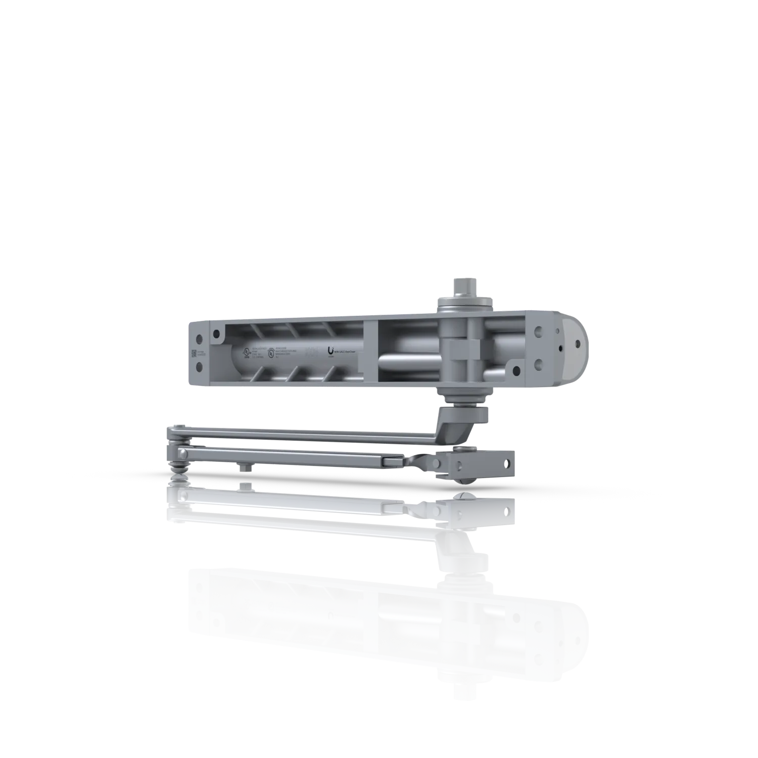 Ubiquiti UniFi Access Door Closer UACC-DoorCloser with grey rectangular housing and articulated arm shown in side profile