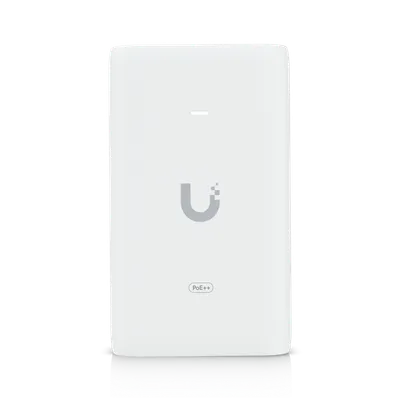Ubiquiti PoE++ Injector 60W UACC-PoE++-10G white device with grey logo, PoE++ label, and status LED for high-power network Ubiquiti PoE++ Injector 60W UACC-PoE++-10G white device with grey logo, PoE++ label, and status LED for high-power network